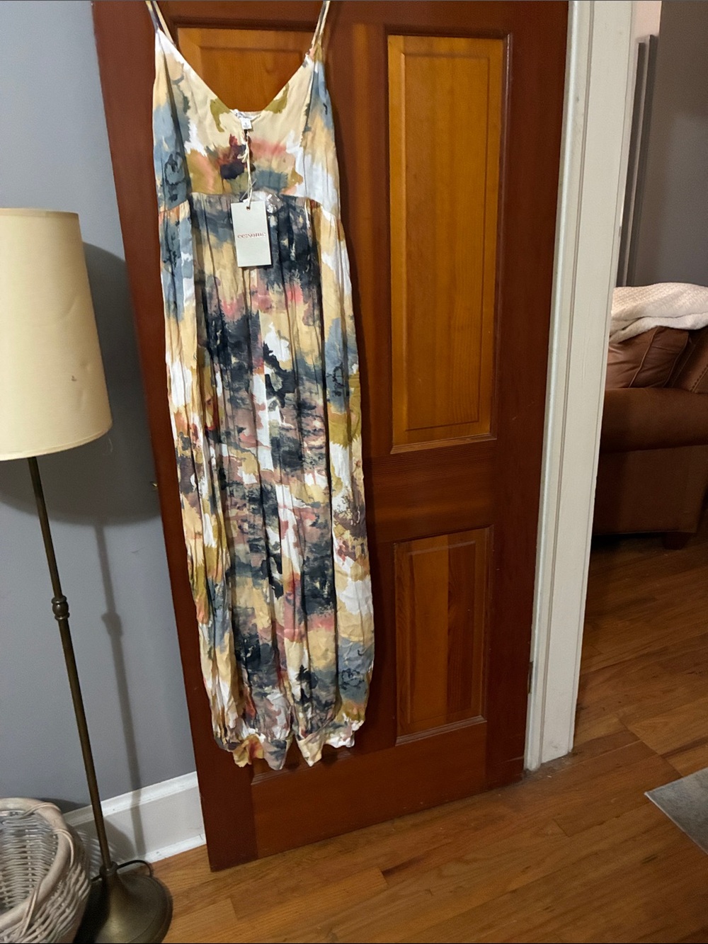 eesome Multicolor Watercolor Print Maxi Jumpsuit — Cream, Blue, Pink, Yellow